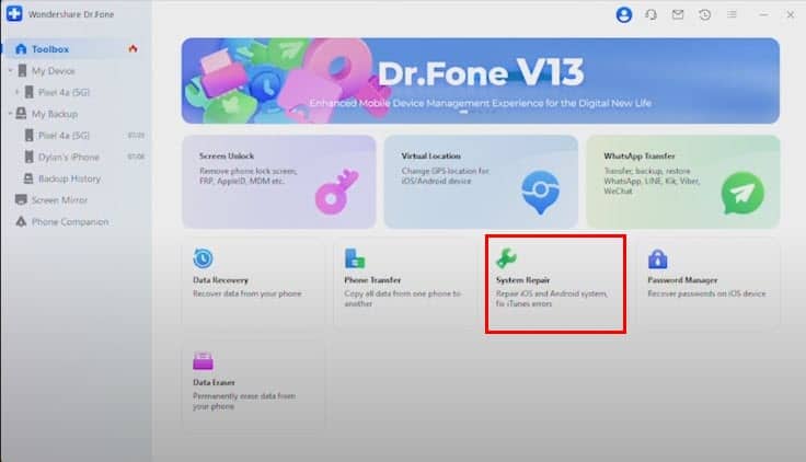 System repair on dr fone