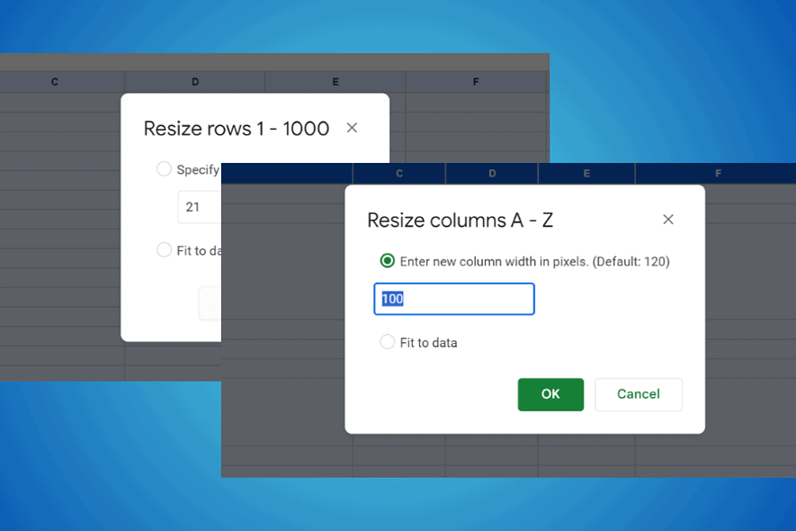 how to make all cells the same size in google sheets