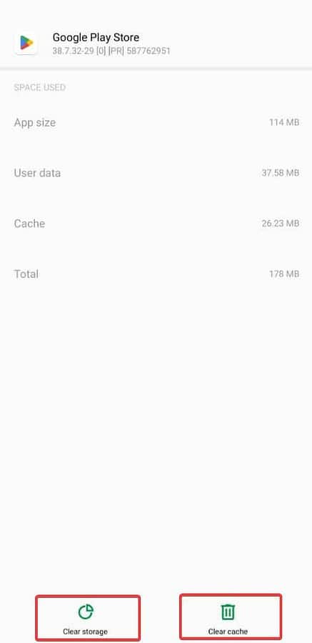 clear storage and clear cache for google play