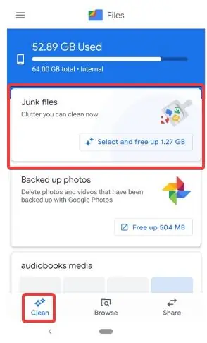 junk files on google files