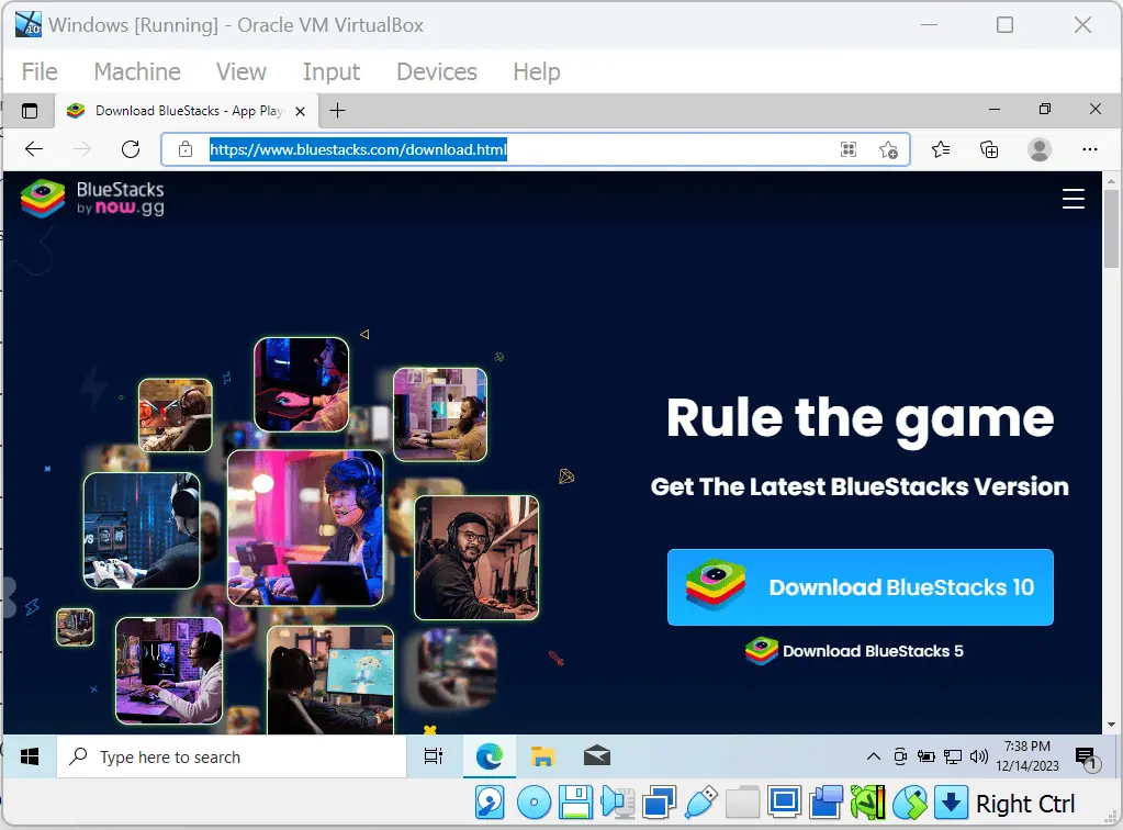 downloading bluestacks on Windows machine on Linux