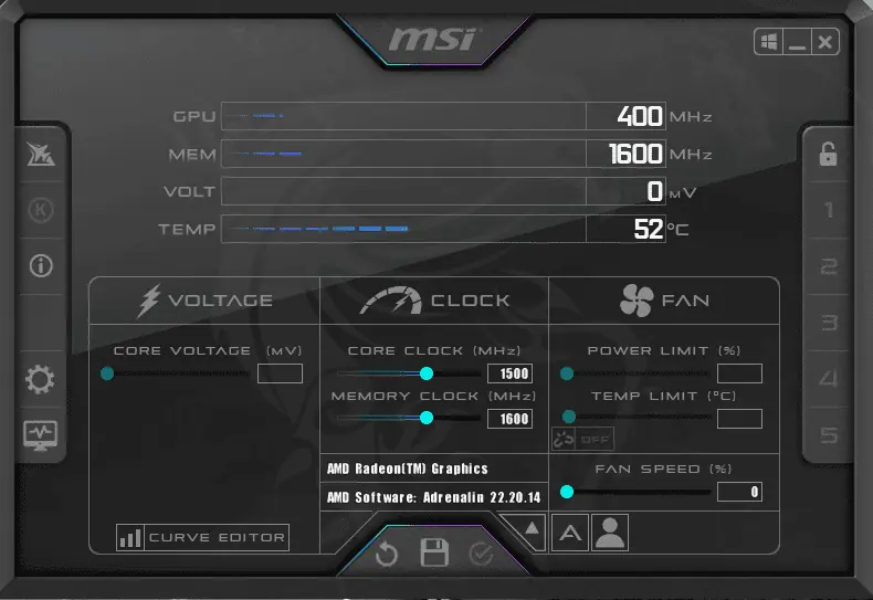 MSI Afterburner Interface