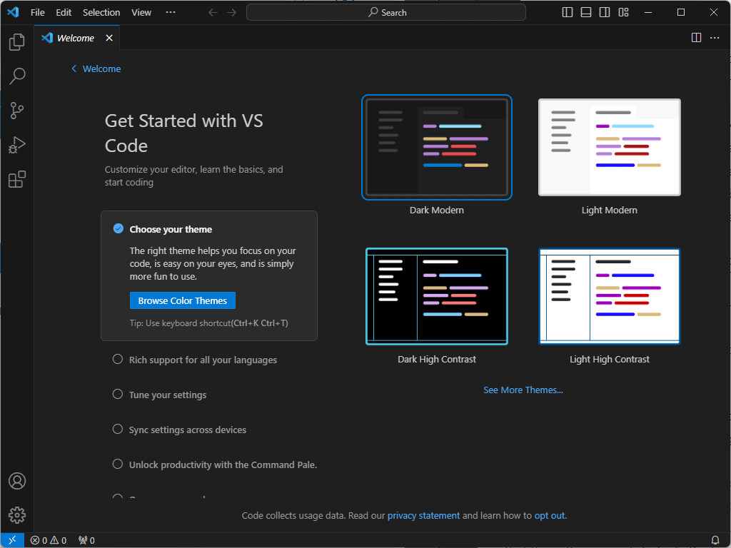 visual studio code interface