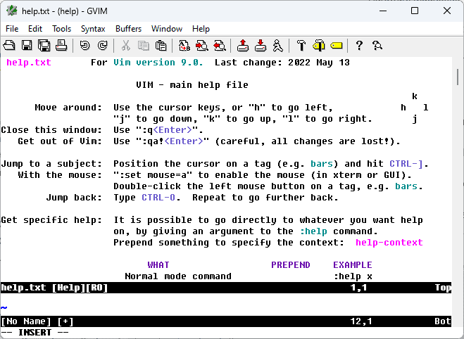 Vim help info