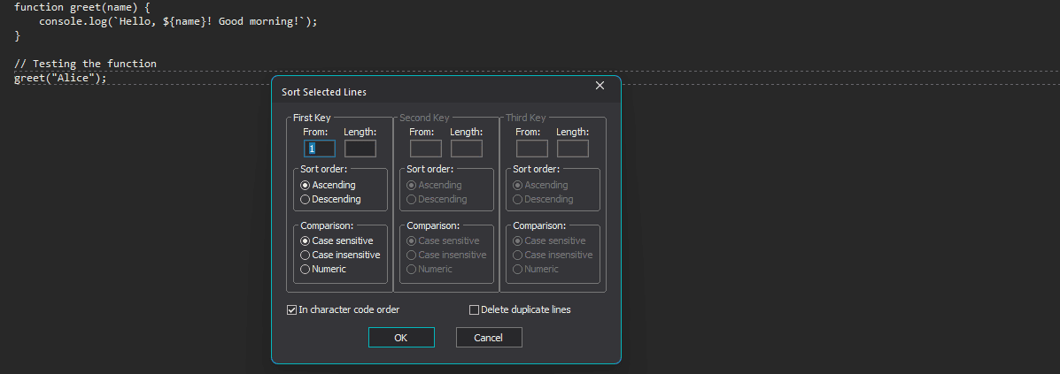 textpad sort selected lines