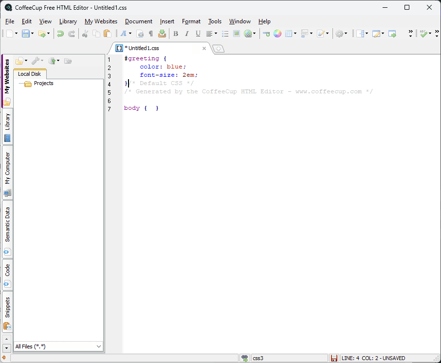 coffeecup HTML Editor code written