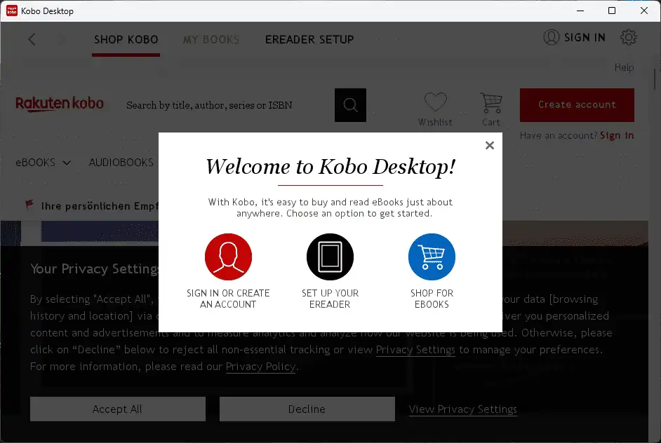 Kobo Desktop interface