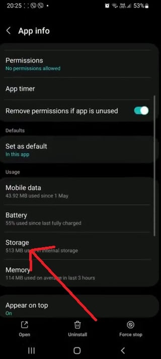 Look for the Storage or Data Usage