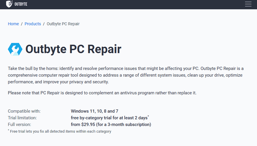 Priser för reparation av Outbyte PC