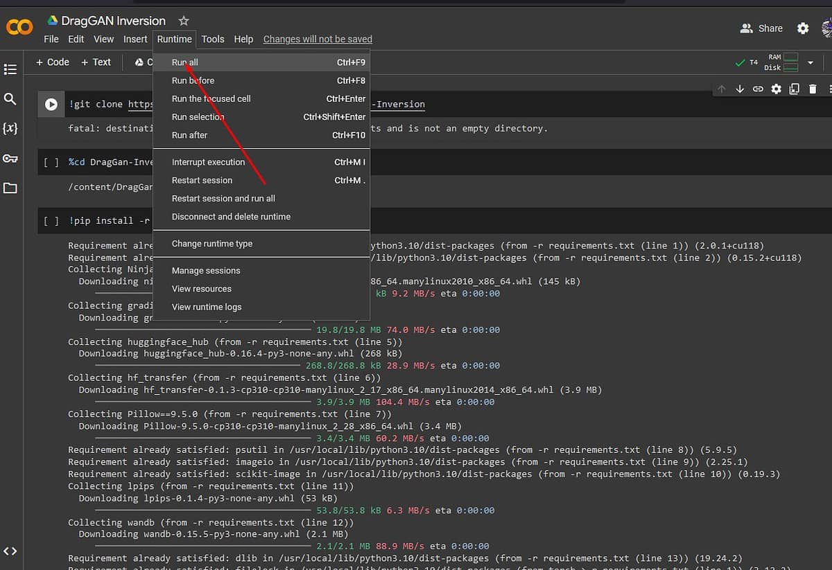 Runtime, then select  Run All to execute all