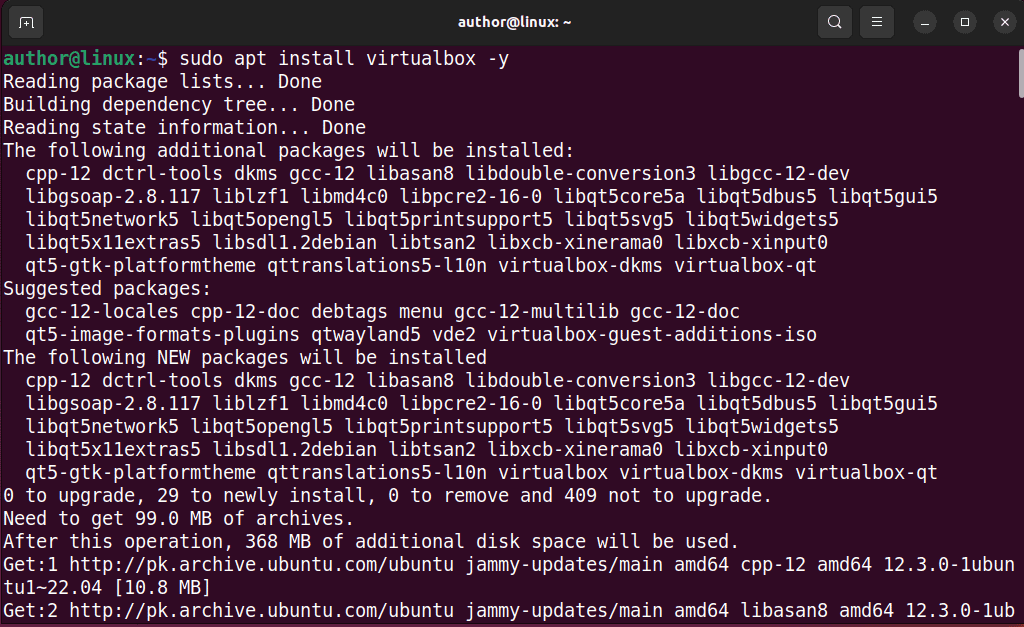 installing virtualbox on Linux