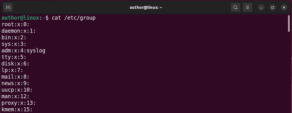 listing all groups on linux using the /etc/group file
