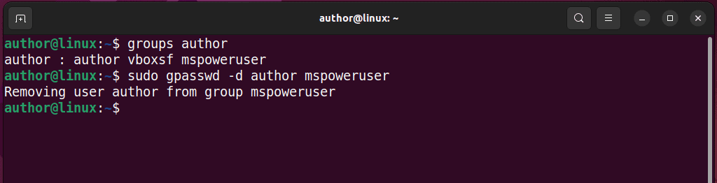 removing user from group using gpasswd command on Linux