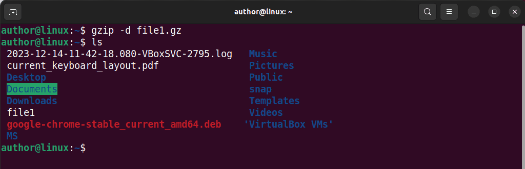 unzipping files in Linux using gzip command