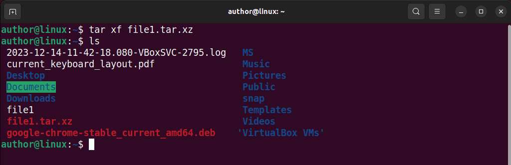 unzipping files in Linux using tar command