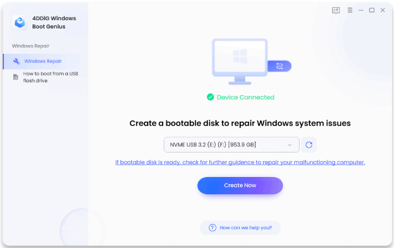 4DDiG create boot disk to fix error code 0xc0000001