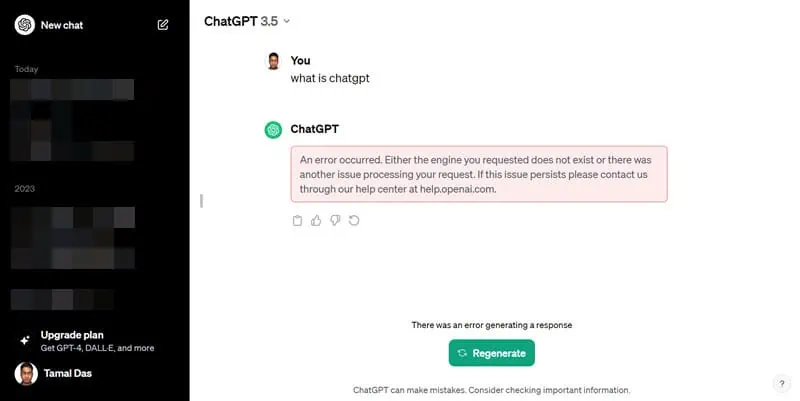 ChatGPT error