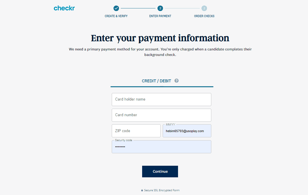 Checkr payment page