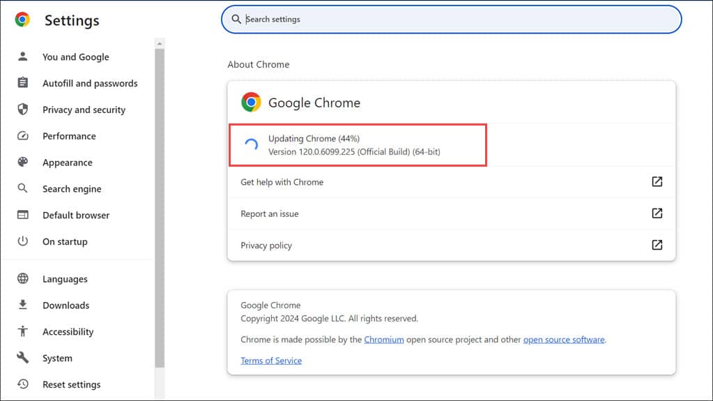 Chrome Browser updating