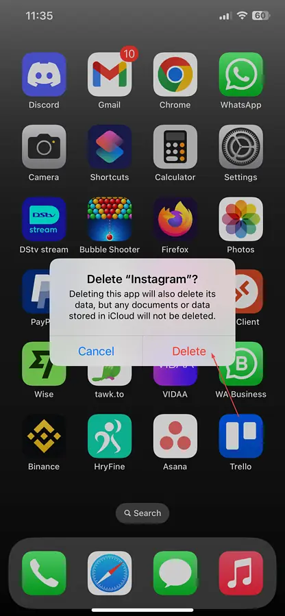 Confirm by selecting Delete