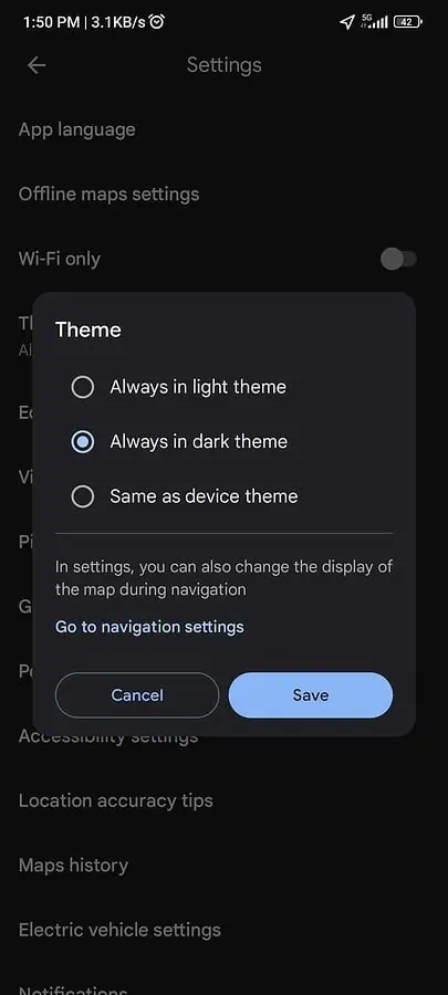 Enabling Dark mode in google maps