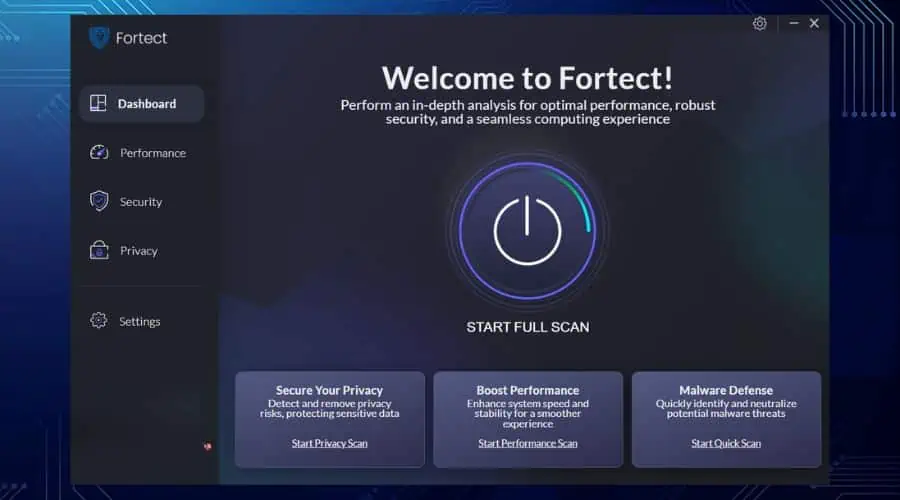 Fortect full system scan