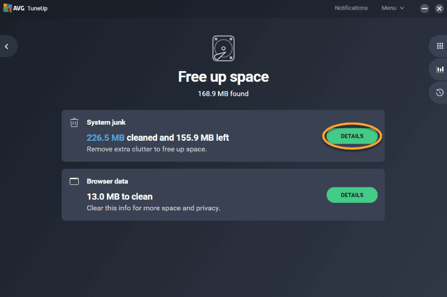 avg tune-up free up space