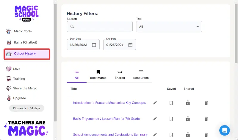 Output history