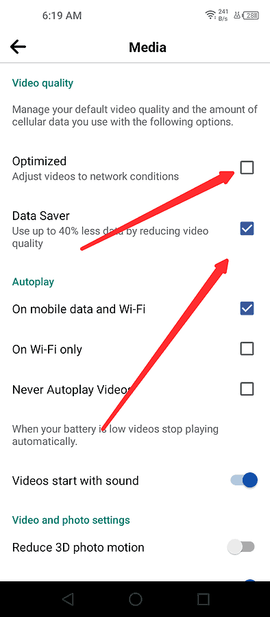 f the Data Saver checkbox is checked, tap on Optimized to deactivate it
