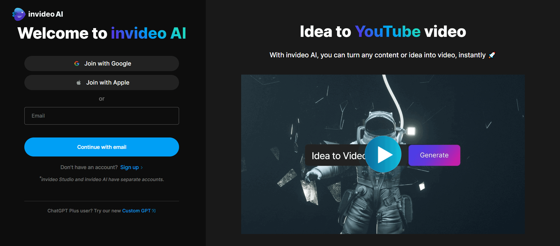 InvideoAI homepage