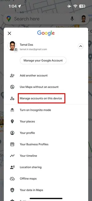Manage accounts on this device
