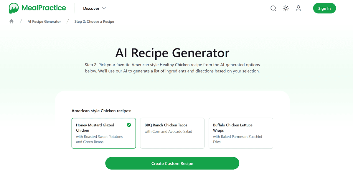 MealPractice best AI recipe generator