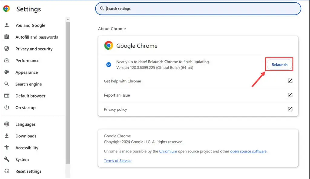 Relaunch Chrome