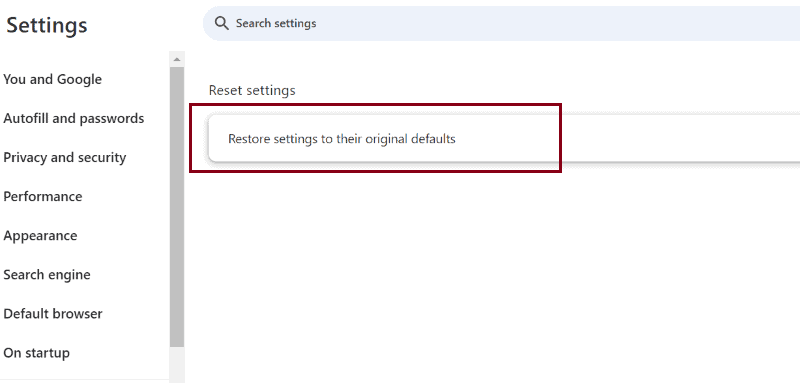 chrome restore settings to their original defaults