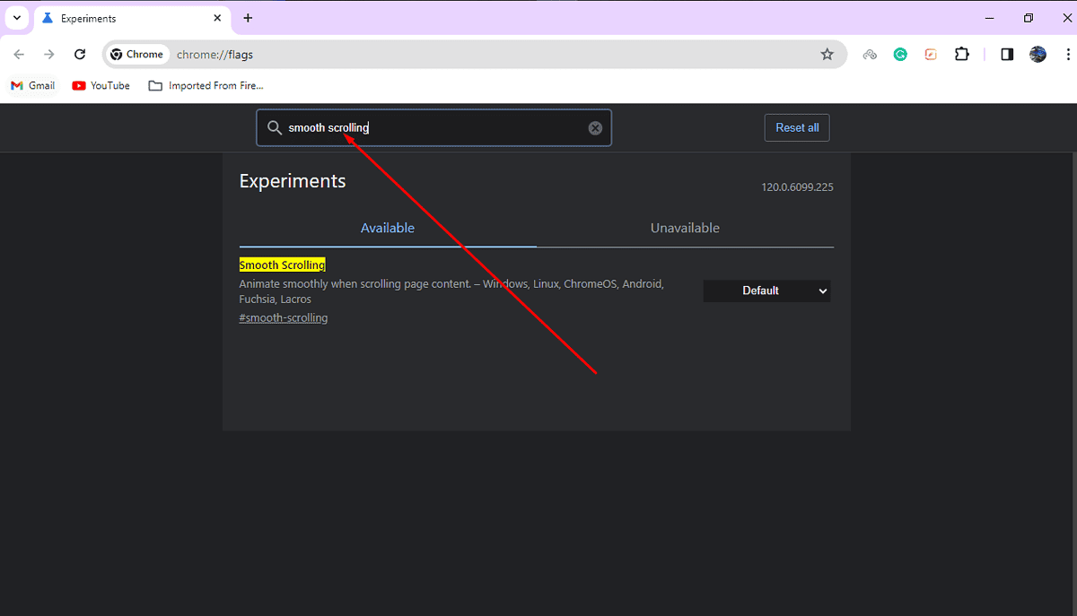 Search for smooth scrolling and click on the dropdown menu next to it