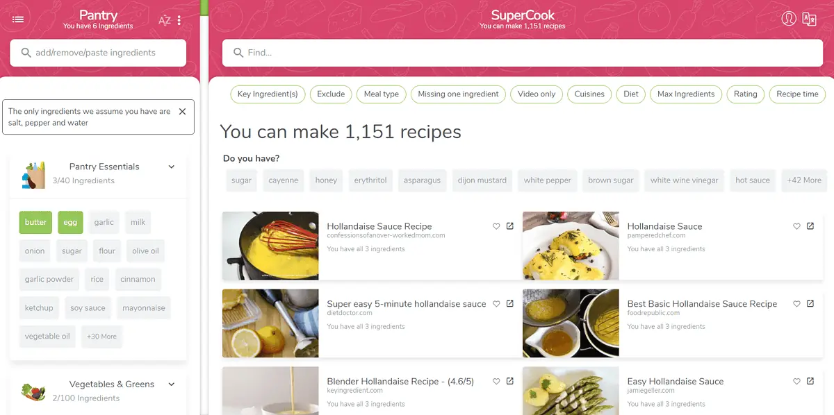 SuperCook best AI recipe generator