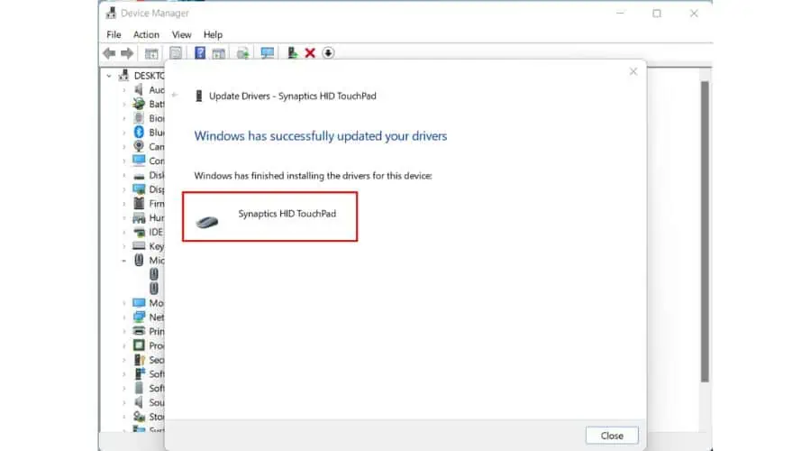 Synaptics-touchpad-driver-Windows-11-Driver-Install-Finished
