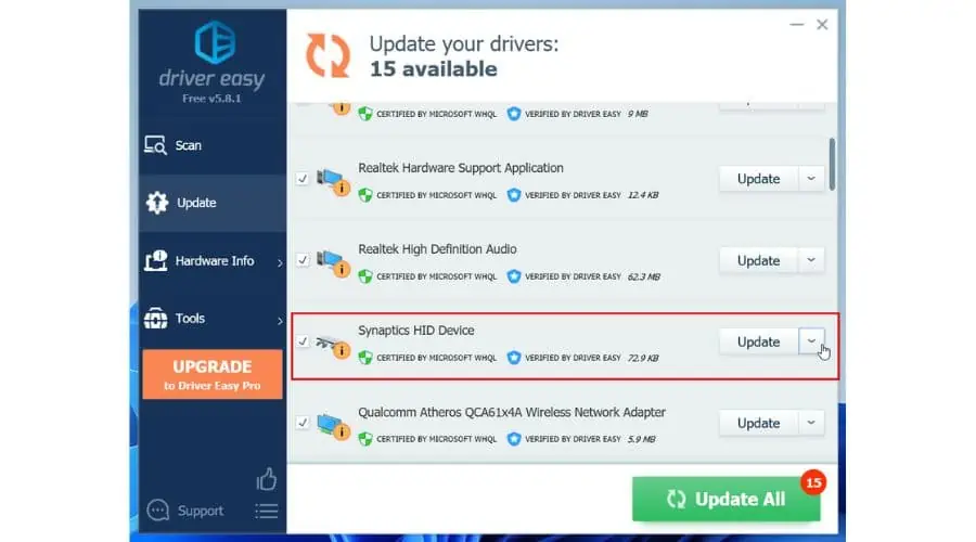 Synaptics touchpad driver Windows 11 DriverEasy Update Drivers
