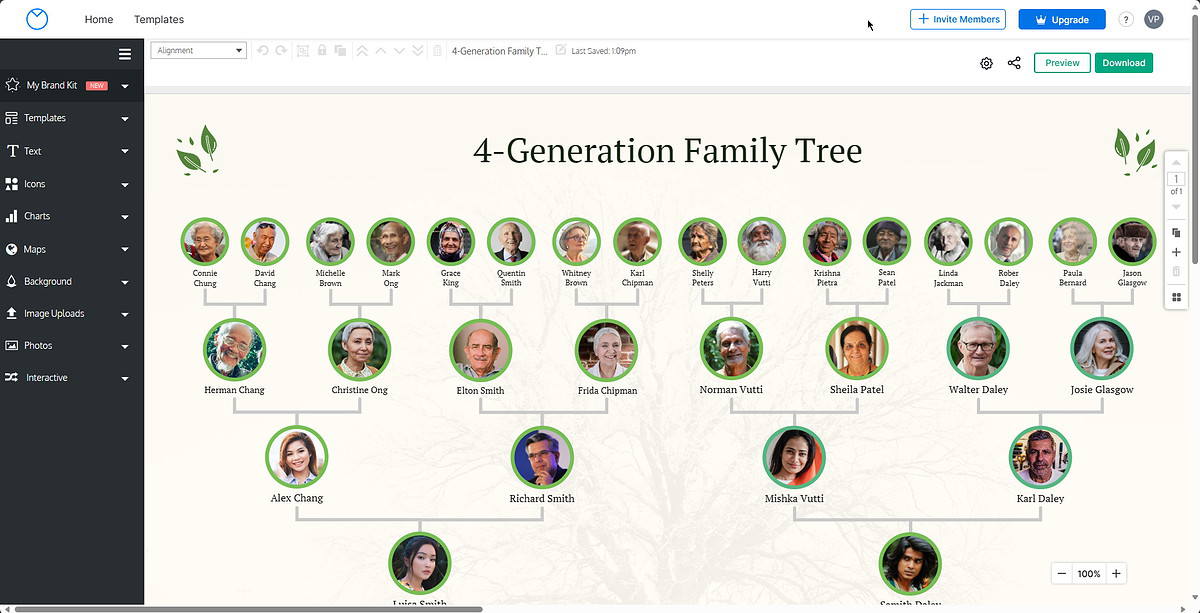 Venngage editing family tree
