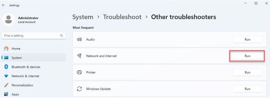 WiFi Option Disappeared WIndows 11 Run Troubleshoot