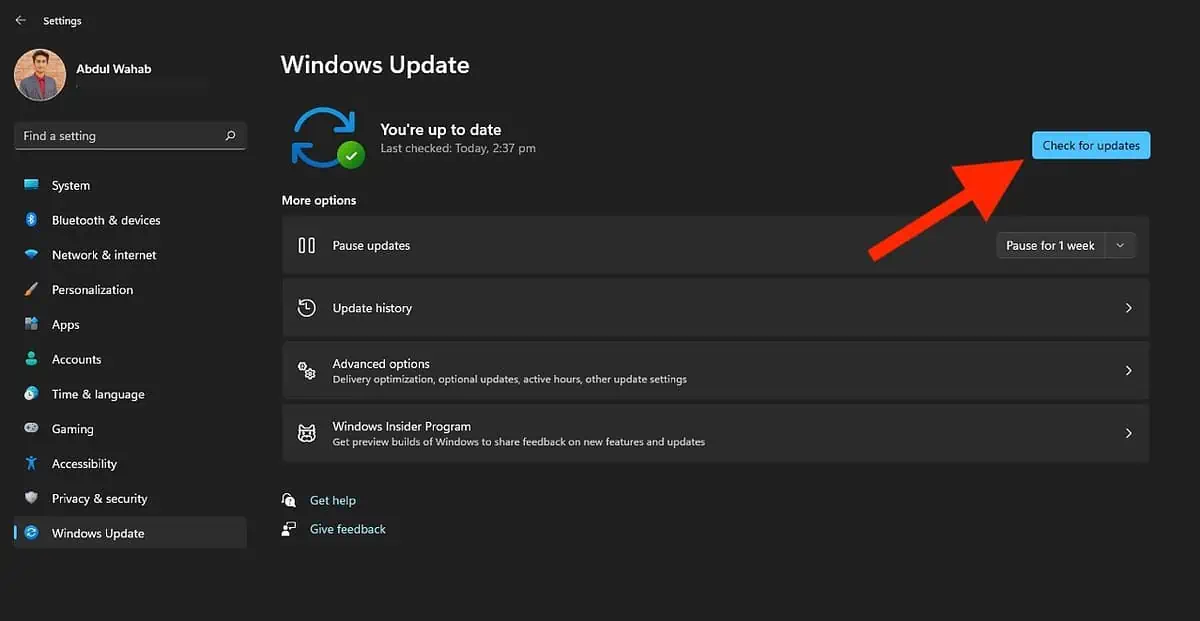 Check for updates to Fix AMD Drivers Not Installing on Windows 11