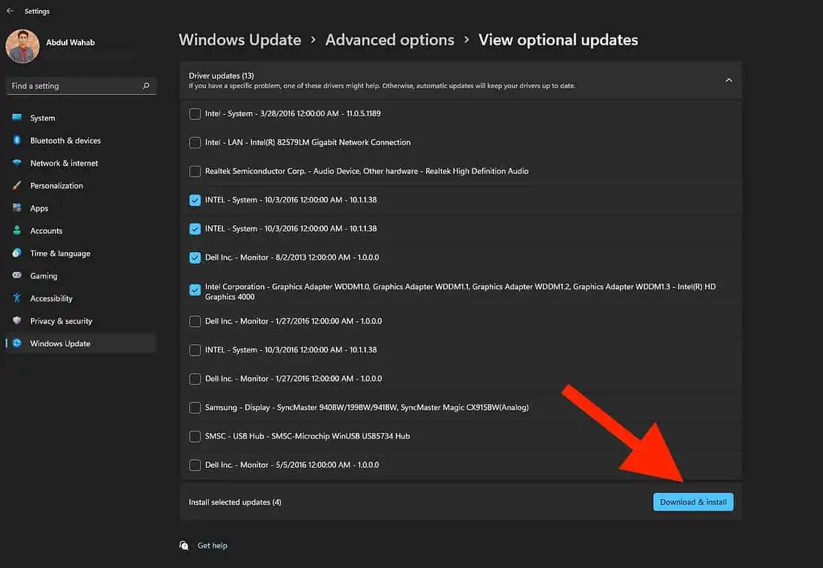 Click download and install to Update Drivers on Windows 11