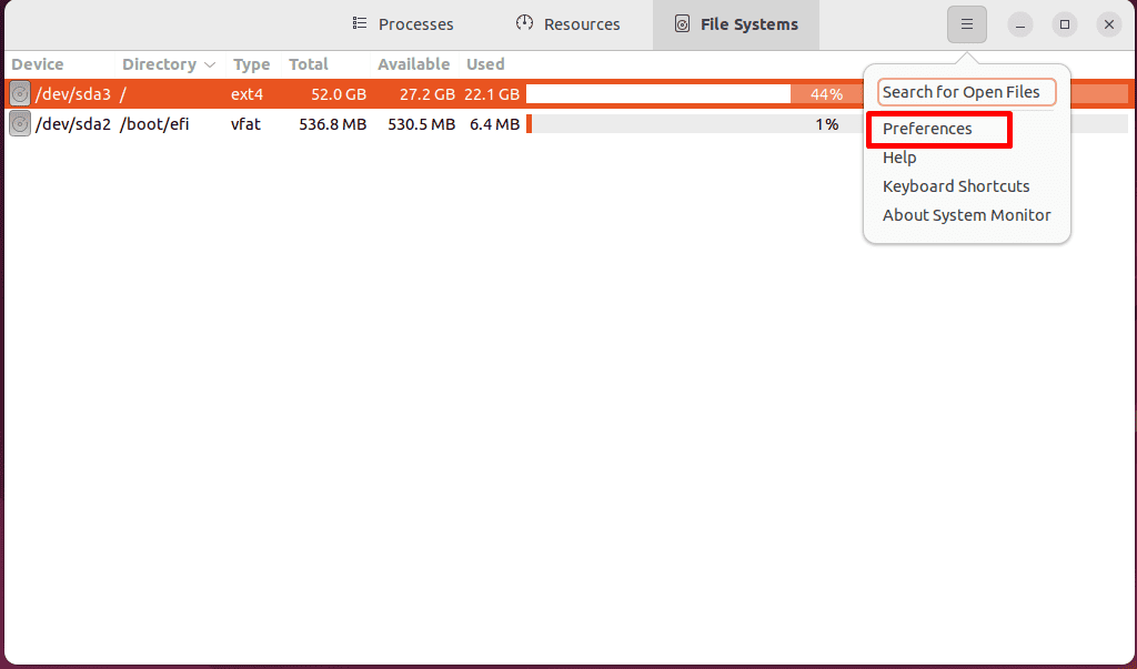 customizing preferences setting of system monitor