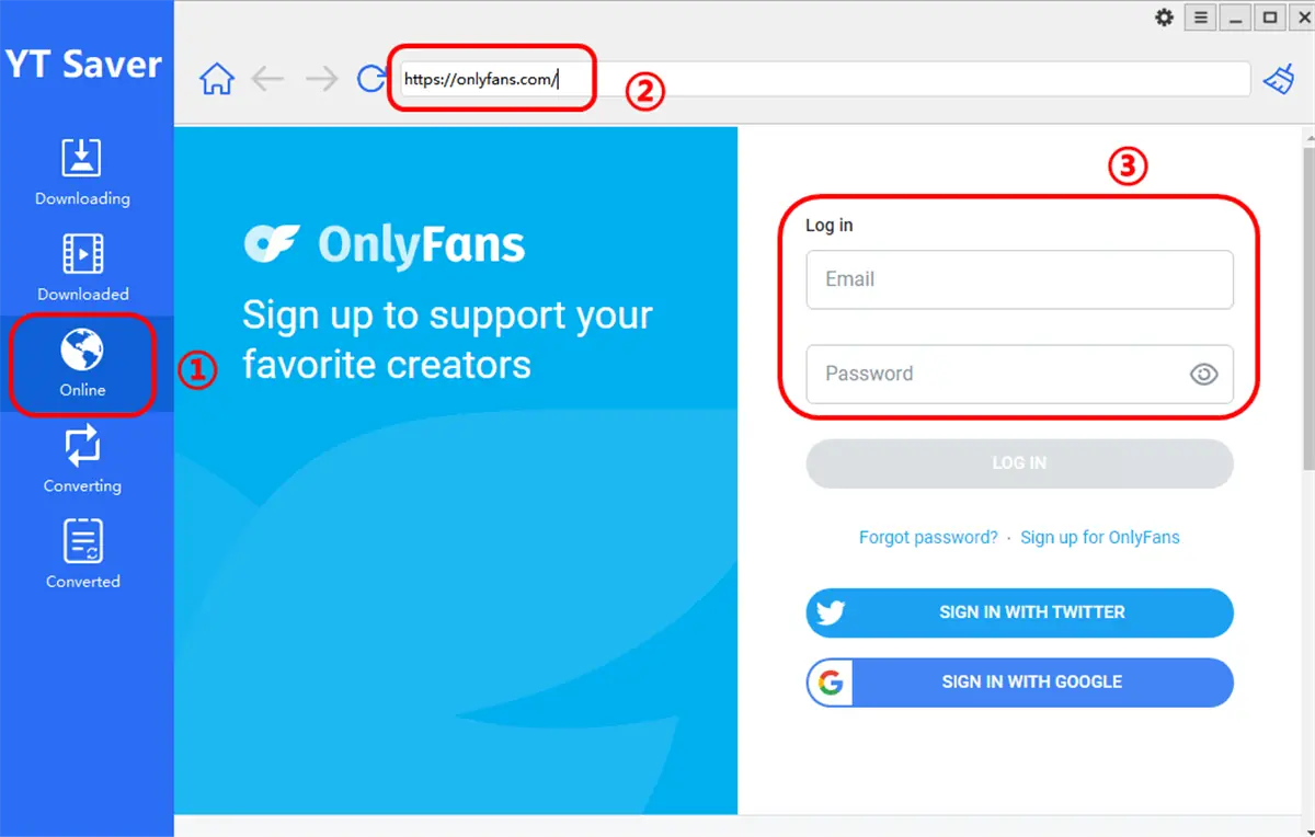 YT Saver OnlyFans Downloader - log into OnlyFans