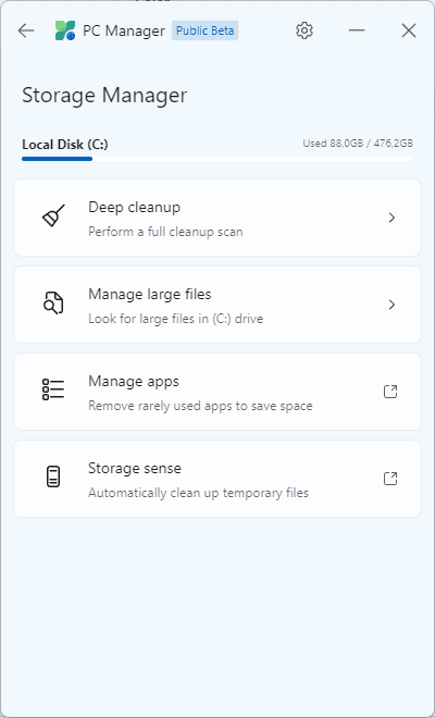 Microsoft PC manager storage manager