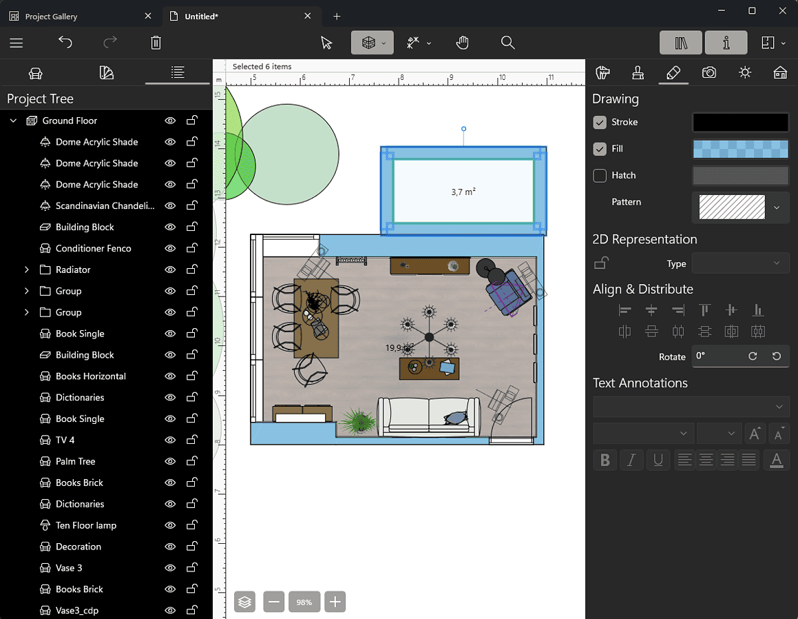 live home 3d drawing sections