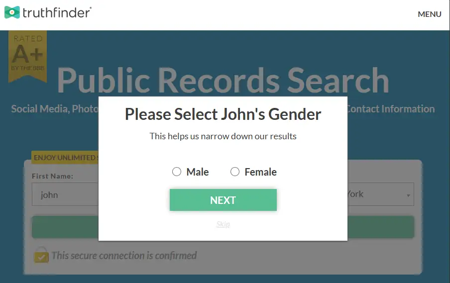 truthfinder gender select