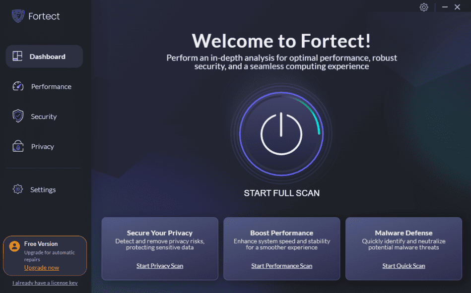 Fortect interface
