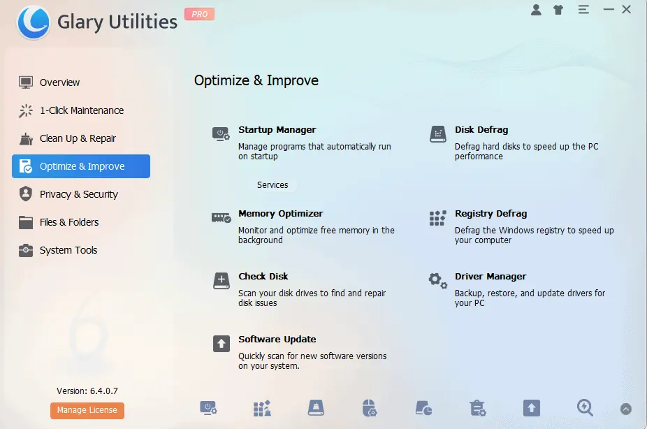 Glary Utilities optimize and improve tools
