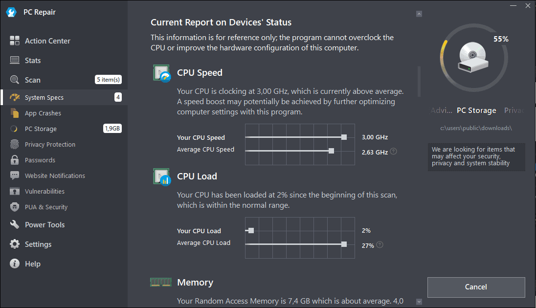 Outbyte PC Repair CPU speed